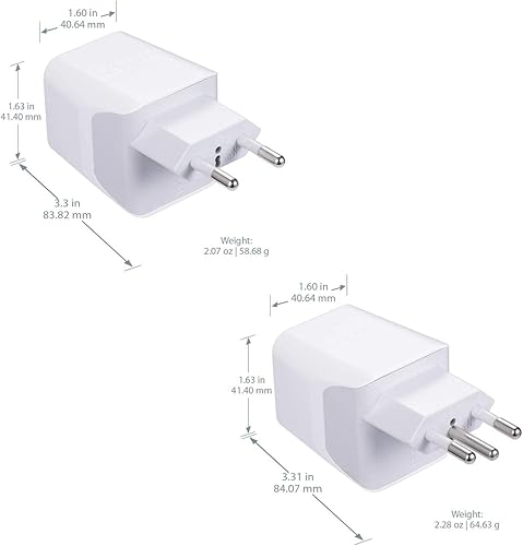 Miniatura 2 de Ceptics Brasil - Juego de enchufes de viaje, con 2 USB + entrada de enchufe de EE. UU., tipo C y tipo N, ultra compacto, conexión a tierra segura,