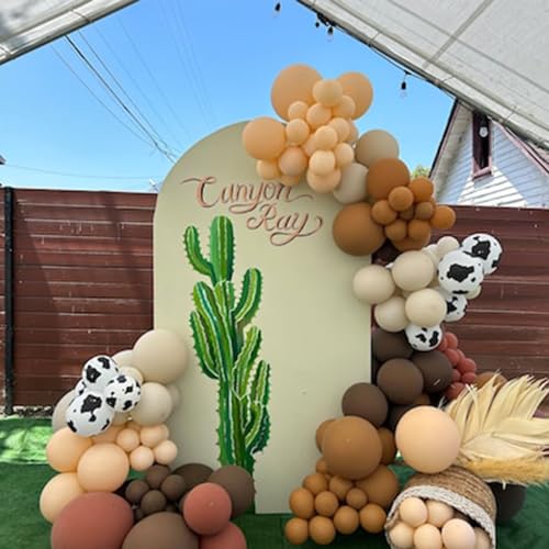 Image of Cow Balloons Garland Arch Kit, 118pcs Brown Apricot Balloons Arch Kit 18 /12 /10 /5 inch Brown Nude Tan White Latex Balloons for Woodland Cow Farm Theme Party Cowboy Birthday Baby Shower Decoration