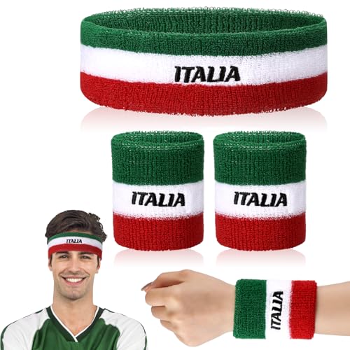 Jadive Italia Mexico USA Number 15 Sweatband Set Headband and Wristbands Includes 1 Head Sweatband and 2 Sports Wristband Costume Absorbing Headband USA Italy Mexico Costume (Italy,Red, White, Green)
