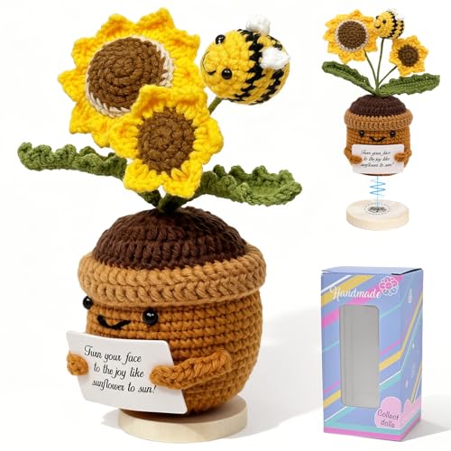 VERONLY Sunflower Crochet Gift for Mom Women, Mother's Day Handmade Emotional Support Crochet Flower for Desk Decor, Cute Spring Sunflower Gifts for Teacher, Coworker,Friend, Birthday