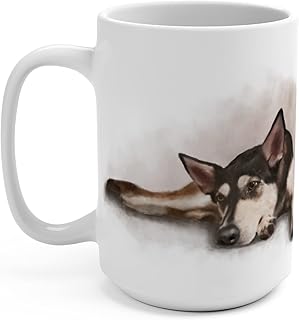 Husky Mug, Shepherd Mug, Personalized Dog Mug, Cute Dog Coffee Mug Gift For Dog Mom, Large Coffee Mug Dog Lovers, White Ceramic 15 Oz Mug Dog Lover Gift (Dog On Right Side Of Handle)