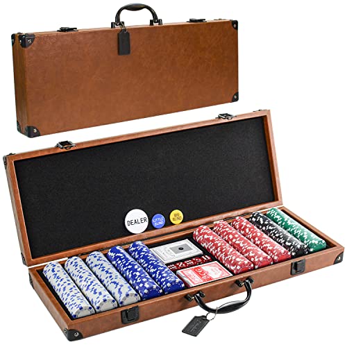 Bucher&Rossini Poker Chip Set 500pcs with Sturdy Carry Case Coved with Leather Striped Dice Chips 500pcs Kit