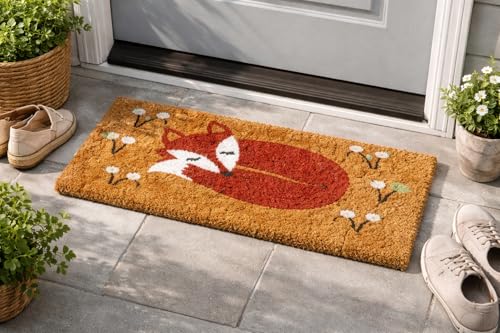 Garden Mile Paillasson aspect naturel avec envers en PVC antidérapant sûr et antidérapant pour l'intérieur et l'extérieur (renard creux)