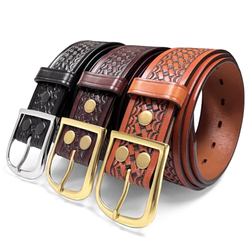 Image of Basketweave Work Uniform Genuine Leather Belt 1.75 inch for Men-Black, Brown, or Tan