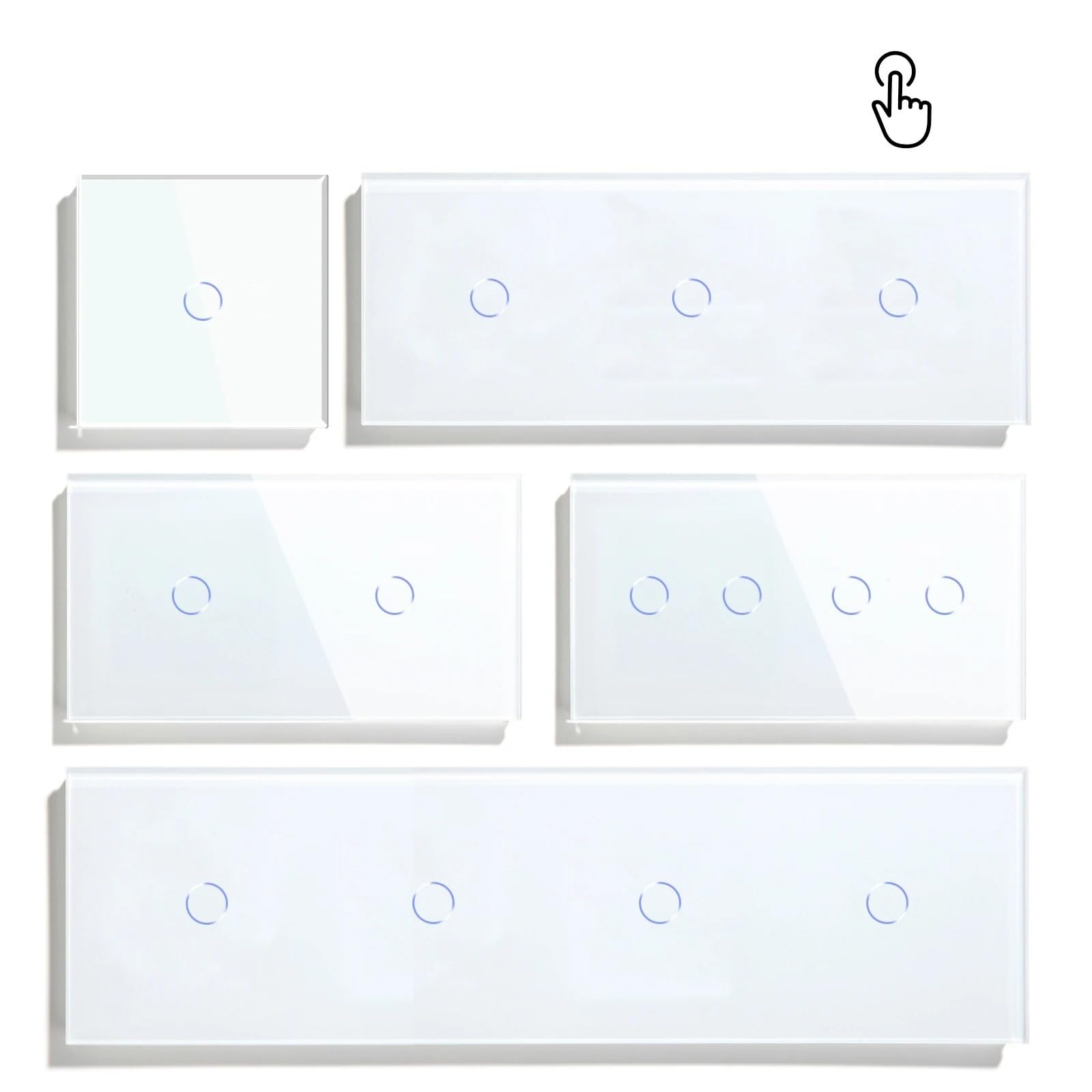 Interruptores táctiles 1/2/3 Gang 1 vía, interruptores de luz de pared LED azul, pantalla con sensor de vidrio, interruptores para el hogar, blanco estándar de la UE (2G 1G)