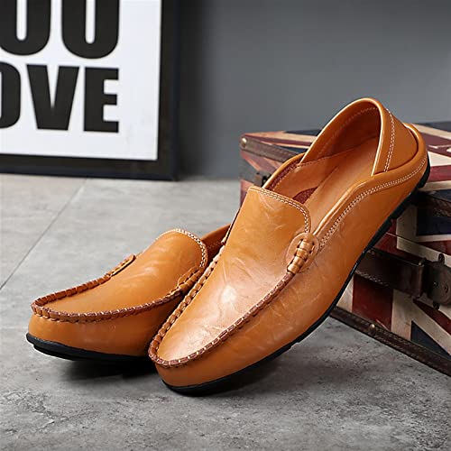 Easy to put and remove Driving Moccasins Loafer Shoes For Men Breathable Lightweight Driving Loafers Leather Resistant Flexible Flat Heel Lightweight Anti-slip Outdoor for all occasions ( Color : Brow2