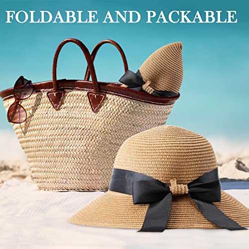 6 Pcs Straw Hat For Women Upf 50+ Summer Floppy Sun Hat Woven Beach Sun Hat Foldable Bucket Hat With Bowknot For Girls (Mixed Colors, Bowknot Style) #TOP5
