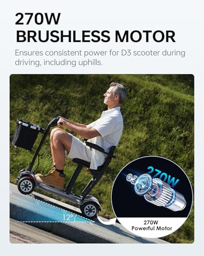 PAISEEC D3 Ultra Lightweight Mobility Scooter for Adults, 39.7 lbs Folding Mobility Scooter with 2 Lithium Batteries, All Terrain Travel Sccoter up to 18.6 Miles Airline Approved Mobility Scooters - Thumbnail 3