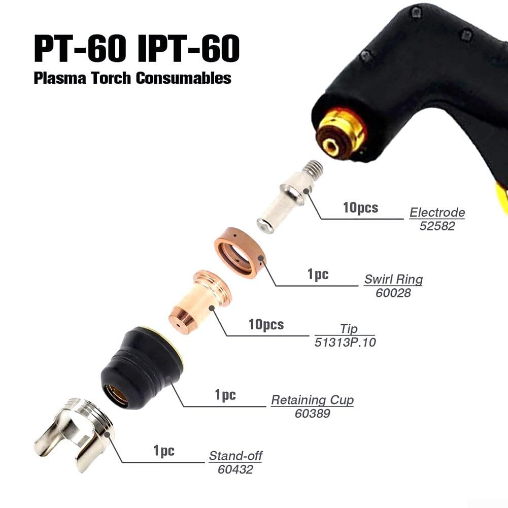 IPT40 PT40 PT60 IPT60 Torche de coupe plasma Pointe Électrode Assortiment Fiable pour PTM-60 / pour IPT-60 / IPTM-60 / PT40 / IPT-40 / Series Lampe de poche à coupe plasma