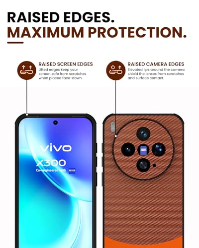Image of KAPA MatrixWoven Grip Back Cover for Vivo X300 5G | Woven Fabric & Leather Hybrid Camera Protection, Shockproof Slim Bumper Case (Brown Orange)