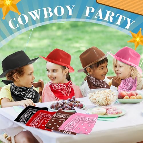 Haysandy 24 Pieces Western Cowboy Hat Set, Felt Cowboy Themed Party Hats with Paisley Bandanas for Kids Costume Party(Brown, Red, Black, Pink) by Haysandy - Image 5