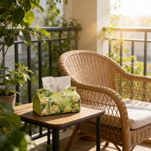 Hochwertige Taschentuchbox aus Kunstleder im Retro-Ölgemälde-Stil – 2er-Set – Elegante & praktische Tissue-Box für handelsübliche Kosmetiktücher – Marke: Sumneo (Bergtee-Blumenserie)