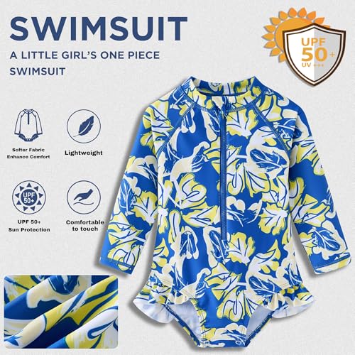 Image of Baby Girls' One Piece Swimsuit Long Sleeve Rash Guard Swimwear