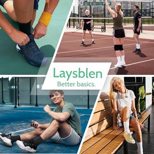 Laysblen Mens Athletic Socks Cotton Moisture Wicking Cushion Crew Sport Work socks Men Women for Hiking Basketball 6 Pairs Black Socks 9.5-11.5 - 1