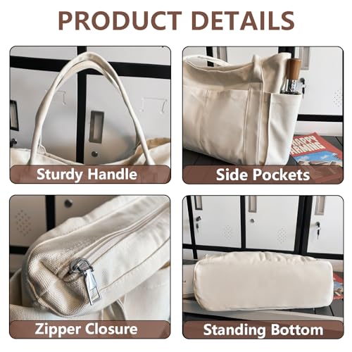 Large Canvas Tote Bag with 2 Front Pockets Carryall Laptop Bag Heavy Duty Everyday Shopping Bags3