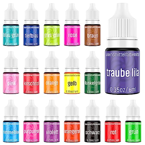 Wwtop Lebensmittelfarbe 18 Farben x 6ml, Lebensmittelfarbe Flüssig, Lebensmittel Farben Set Farbstoff, Backfarben Tortendeko Food Coloring für Kuchen, Macaron, Zuckerguss Fondant DIY Backzubehör