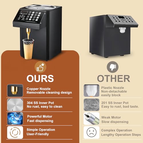 Image of Automatic Fructose Dispenser: [No-Drip Nozzle][NO.1 Smart Control Chip] [1S Fast Dispensing] 8.45QT Stainless Steel Commercial Fructose Dispenser for Bubble Tea Equipment (Black)