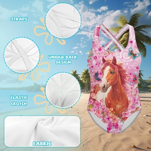 Image of WELLFLYHOM Girls Bathing Suits One Piece 5-14 Kids Full Coverage Swimsuits Cross Back Summer Swimwear for Beach Holiday