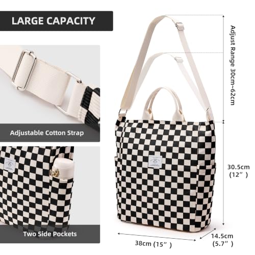 Image of KALIDI Corduroy Tote Bag, Large Slouchy Hobo Messenger Crossbody Bag | Anti Splash Zipper Side Pockets Shoulder Bag Adjustable Strap Lightweight Casual Work Shopping Women