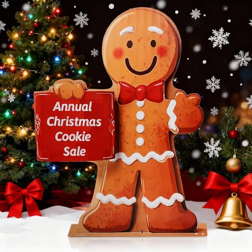 DoubleFill 5 Ft Christmas Gingerbread Cardboard Cutout Stand-up Life Size Christmas Candy Land Theme Party Decoration Backdrops Photo Props Gingerbread Man Stand Up for Xmas Holidays Decor Supply