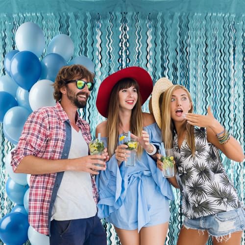 Image of GOER 1 Pack Metallic Tinsel Foil Fringe Curtains for Party Photo Backdrop Wedding Decoration Matte Light Blue