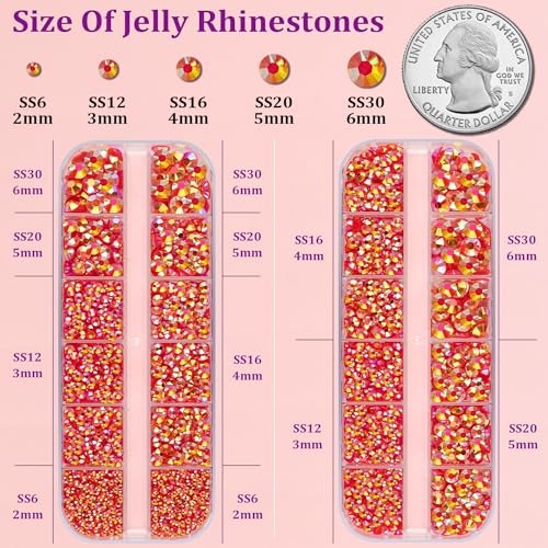 Image of Resin Jelly Rhinestones for Crafting with B7000 Jewelry Glue, 2 Boxes Red AB Flatback Crystals with 3Pcs 10ml Glue, Bedazzling Non Hotfix Gems for DIY Tumblers Clothing Shoes Manicure