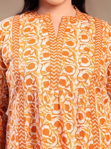 Image of Stylum Women's Plus Size Blue Floral Printed Pure Cotton Top | Plus Size Tops for Women Short Kurti