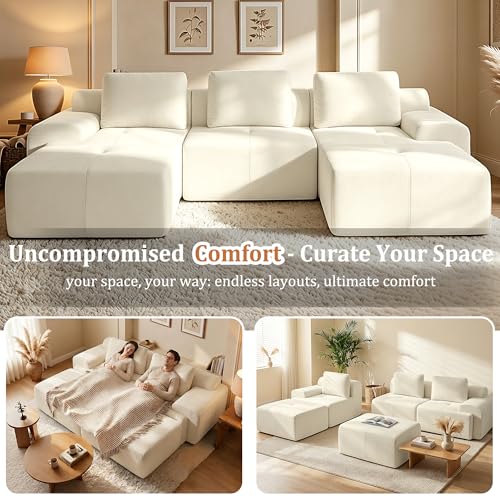 Image of 159 inch U Shaped Oversized Boneless Couch, Comfort Cloud Sectional Couches for Living Room, Modular Sofa High Back & Extra Deep Seat, No Assembly, Soft Chenille(Warm White, 159 inch-U shaped(4+2))