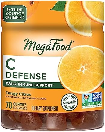 MegaFood C Defense Gummies- Excellent Source of Vitamin C for Daily Immune Support - For Adults and Kids - Vegan, GMO, 9 Food Allergens-Free - Tangy Citrus Flavor - 70 Gummies (35 Servings)