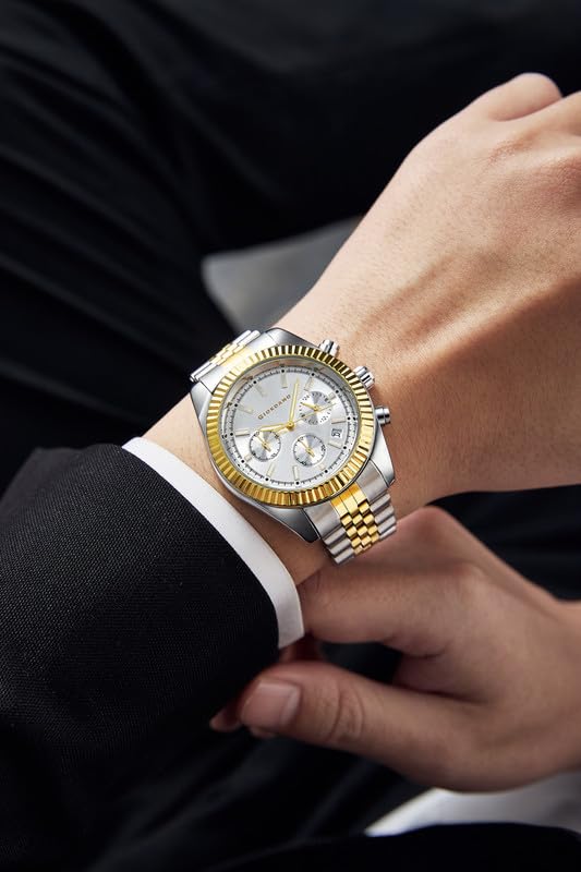Image of GIORDANO Chronograph Analog Watch for Men - Textured Bezel, Luminous Index Markers, Stainless Steel Strap & Date Display