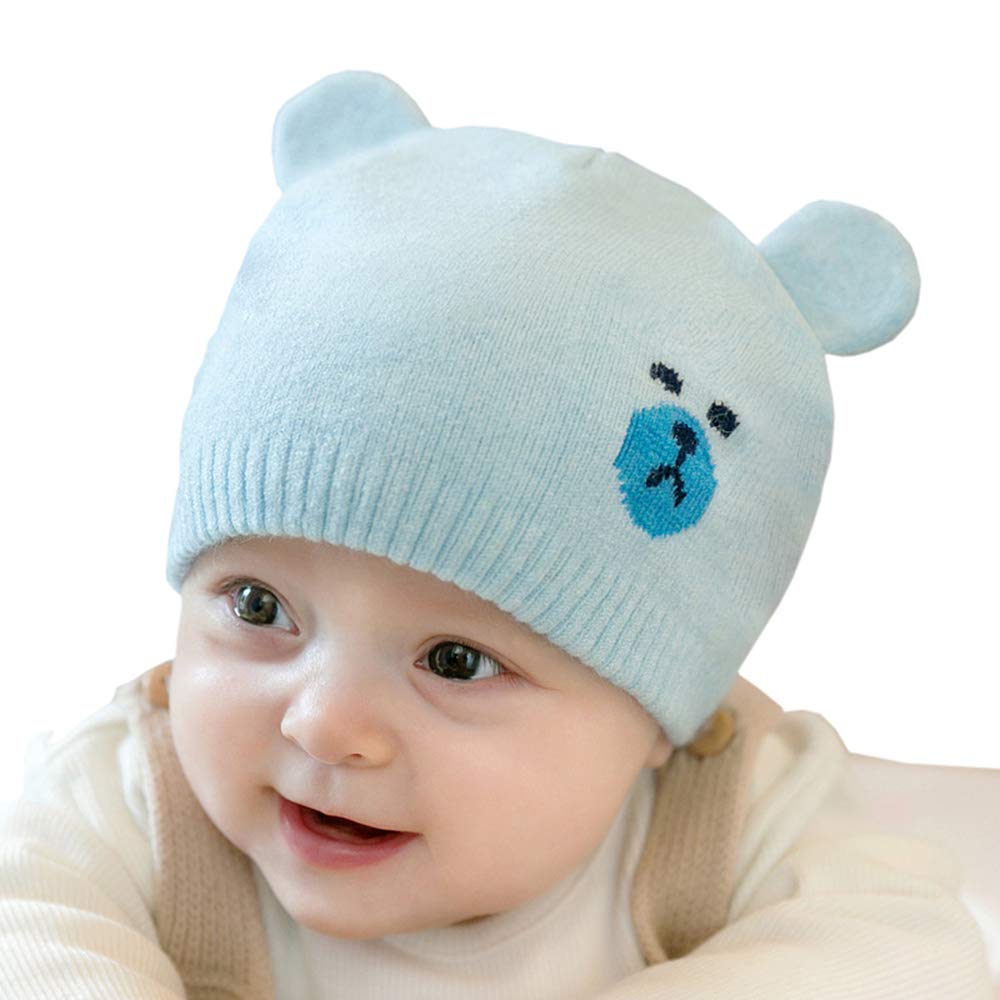 MansWill Baby Kids Knitted Beanie/Toddler Bear Warm Cute Winter Ear Hat - Blue