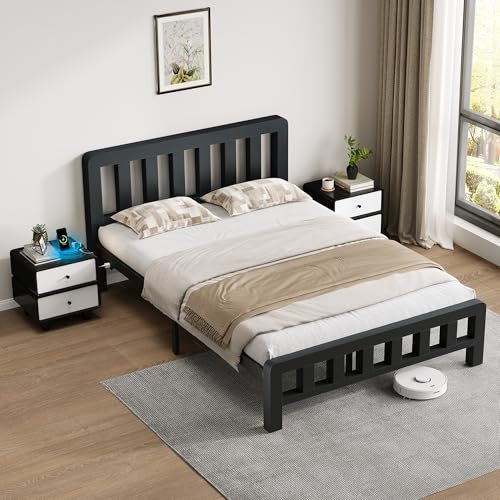 Image of Metal Bed Frame, Full Size Platform Bed Frame with Headboard, 2000 LBS Heavy Duty, USB /Type-C Charging Station, No Box Spring Needed, 10 inch Underbed Storage, Noise-Free, Easy Assembly, Black