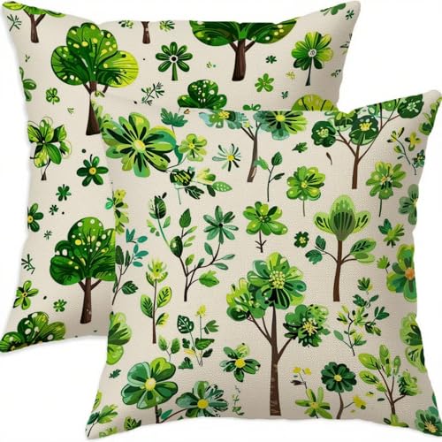Housse de coussin lin vert imperméable 80x80 cm double face vintage