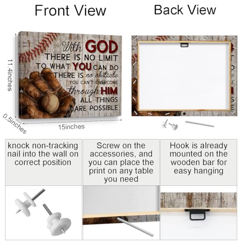 Tbt TBT625 Baseball Gifts Stuff Religious Baseball Canvas Wall Art Wall Decor Inspirational Boys Men Room Rustic Framed Posters Art Prints Artwork Pictures thumb #1