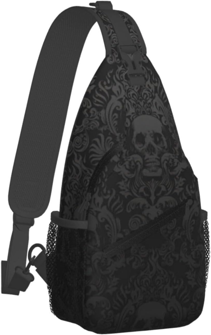 Durable Lightweight gothic wallpaper skull Print Cross chest bag diagonally for Travel Commute Daily Use