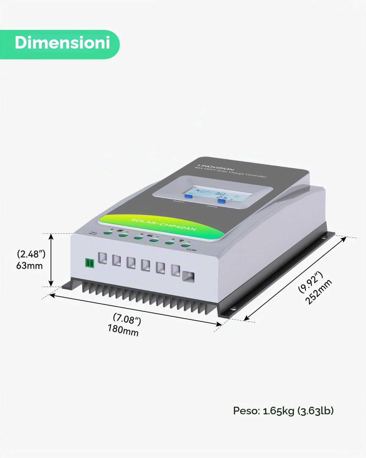 LINOVISION 12V/24V 40A MPPT Regolatore di carica solare con controllo remoto RS485 e accesso al cloud per rimorchio solare CCTV, RV, sistema di telecamere ad energia solare, ecc.