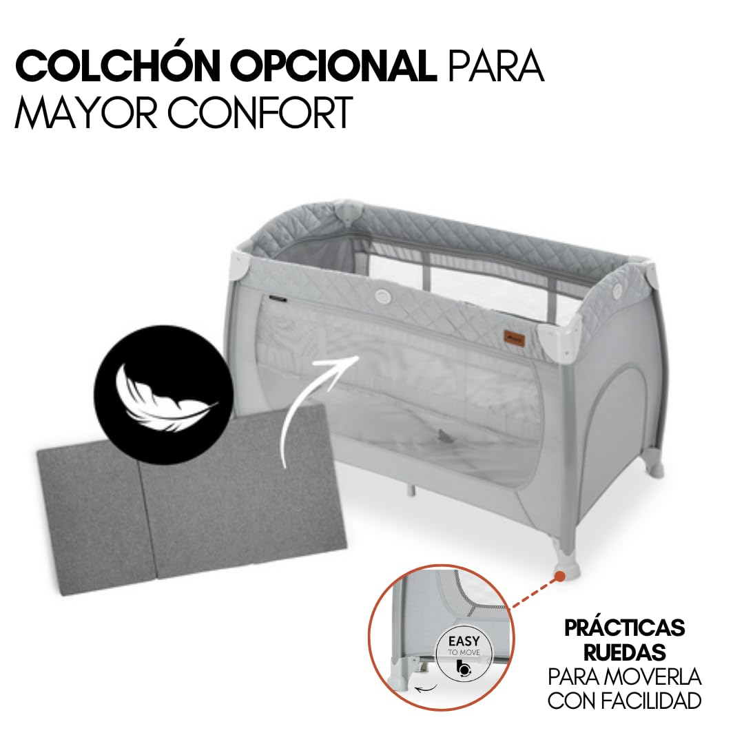 hauck Parque Cuna de Viaje Bebe Play N Relax, Cuna Parque Bebe Plegable con Doble Altura Recién Nacidos, Cambiador y Ruedas - Gris
