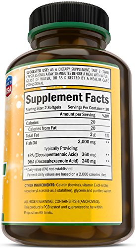 Omega 3 Fish Oil Brain And Hearth Health - Essential Fatty Acids: 2000Mg Omega 3, 360Mg Epa, 240Mg Dha. Natural Dietary Supplement – 60 Softgels - By Bradeson Naturals #TOP2