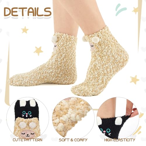 2 Pairs Funny Socks Gift for Women with Clear Bear Bottle Soft Fuzzy Fluffy Slipper Socks Winter Warm Ornament Sleeping Cat Sheep Stocking Stuffers Decor for Birthday Christmas4