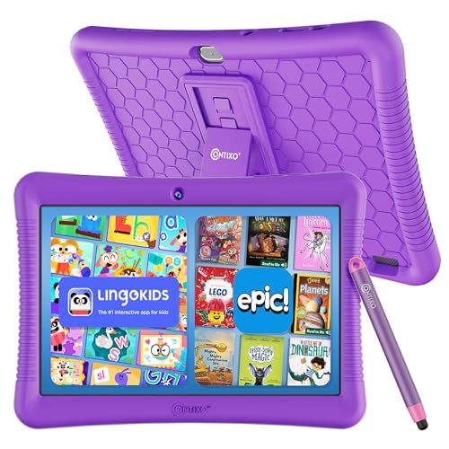 Image of Contixo 10 inch Android Kids Tablet 32GB - Includes Exclusive Games and Educational Apps, Parental Controls, Kid-Proof Case with Kickstand & Stylus - Purple