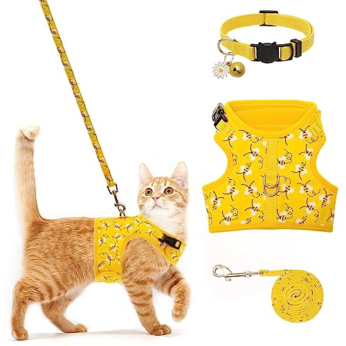 Cat Harness with Leash and Collar for Walking – Escape Proof with 59 Inches Leash – Adjustable Soft Vest Harnesses for Medium Large Cats