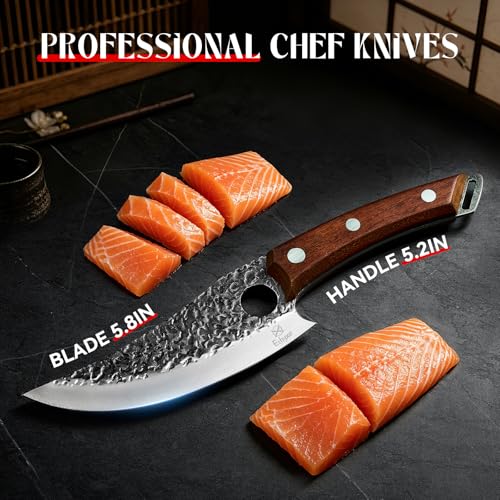 Image of Viking Chef Knife with Premium Leather Sheath - Japanese Kitchen Knife for Meat Cutting, BBQ, Camping, Cooking, Ergonomic Handle Gift for Men