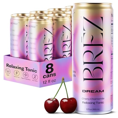 BRZ Dream Reishi Mushroom Sleep Drink Alcohol Alternative Adaptogen Drink Magnesium & L-Theanine Sleep Aid for Relaxation Functional Mushrooms Calming Tonic Cherry Chamomile 12 fl oz 8 Pack