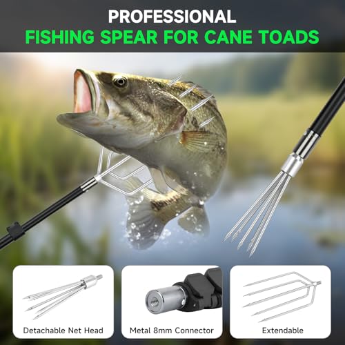 SAN LIKE Fishing Harpoon Spear Gaff Gig Gaff Fork Hook for Frog Toad Cane Bullfrogs Bufo Flounder Ice Fish Mole Remove Trap Catching Tool (Grey, 4FT)