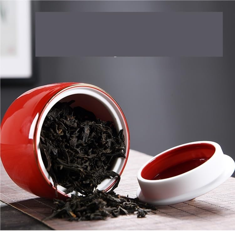 SONGCHAO Sugar Jar Ceramic Tea Cans Small Storage Wide Mouth Scented Black Dry Goods Sealed Tea Canister(C)