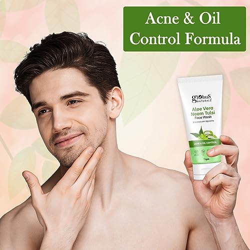 Image of Globus Naturals Aloe vera Neem Tulsi Enriched With Glycerin & Oil Control Formula Men & Women All Skin Types Face Wash 75gm (Pack of 3)
