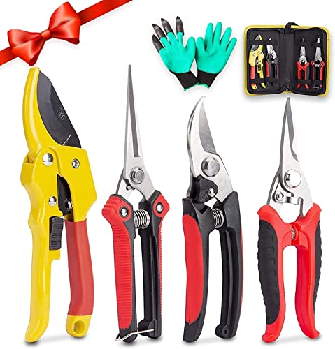 KOTTO Tijeras Podar, 4 Piezas Tijeras de Podar, Afiladas Tijeras Jardineria con Bolsa de Almacenamiento, para Ramas/Ramos/Árboles Frutales, Hasta 20 mm de Diámetro de Corte