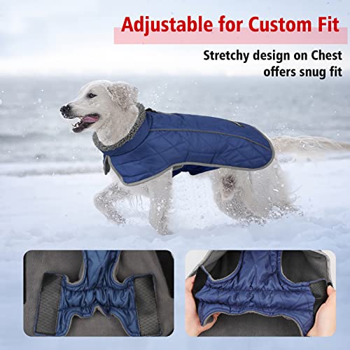 Image of Fragralley Dog Coat Large, Waterproof Dog Jacket with Warm Fleece Lining, Adjustable Reflective Dogs Winter Coat, Turtleneck Pet Coats for Cold Weather (Blue XXXL)