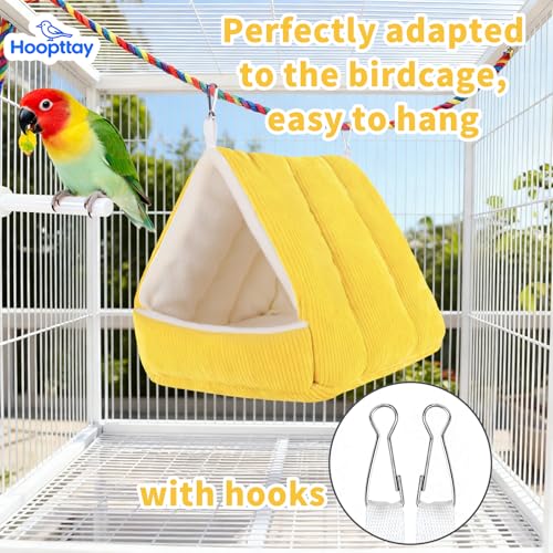 Image of Winter Warm Bird Bed for Cage with Soft Plush Hanging Hammock & Hut Tent, Hideaway Sleeping Nest for Budgies, Cockatiels, Small Animals, and Guinea Pig Hideouts (Yellow, S)