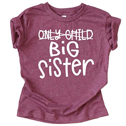 Olive Loves Apple Only Child to Big Sister Sibling Announcement Shirts for Baby and Toddler Girls Sibling Outfits Vintage Burgundy Shirt